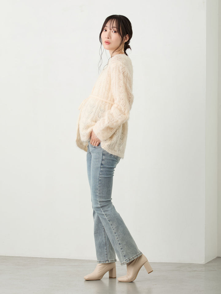 リボン付きニットカーデ Pale pink