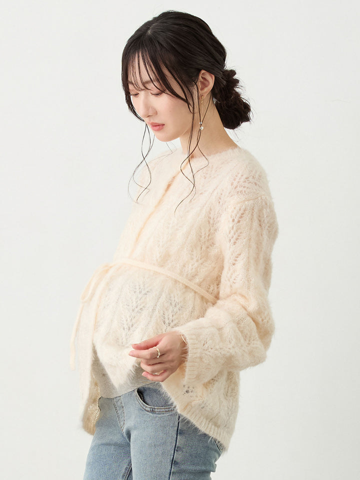 リボン付きニットカーデ Pale pink