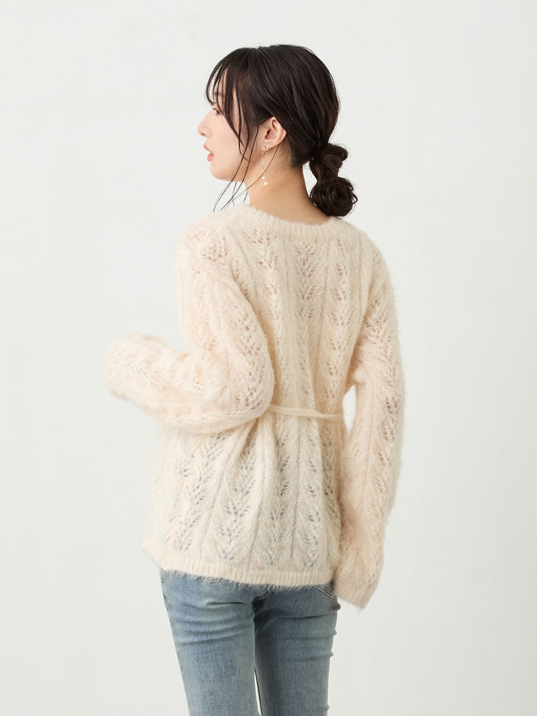 リボン付きニットカーデ Pale pink