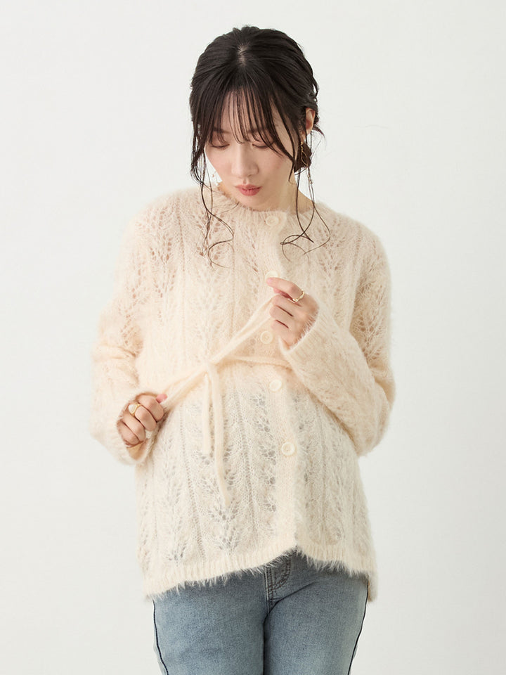 リボン付きニットカーデ Pale pink