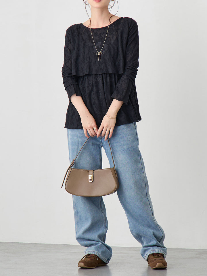 フラワージャガードトップス Black