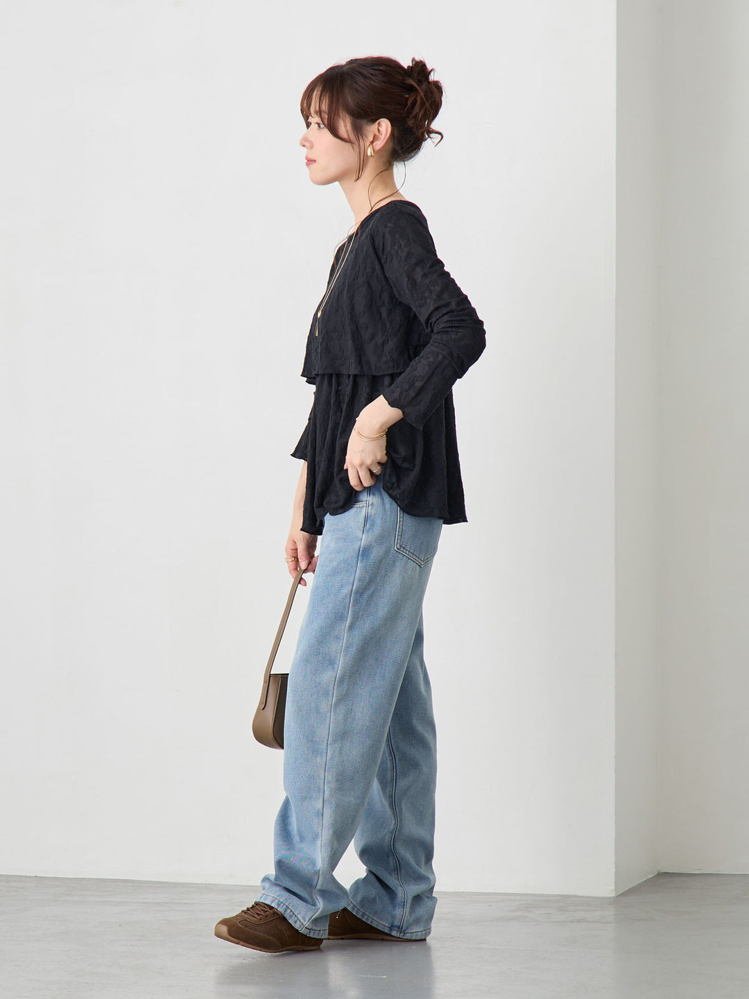 フラワージャガードトップス Black
