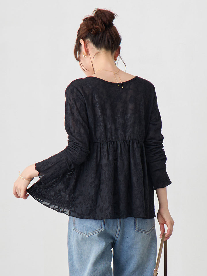 フラワージャガードトップス Black