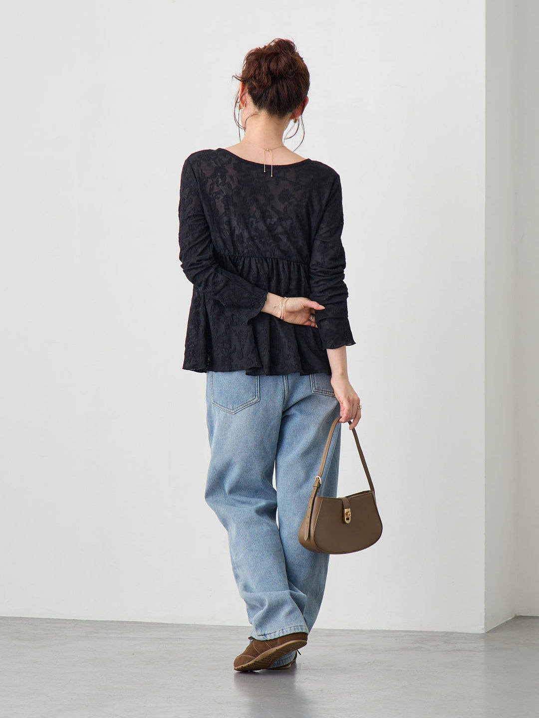 フラワージャガードトップス Black