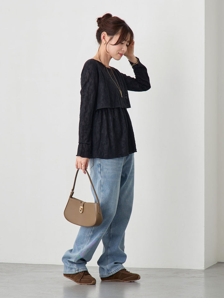 フラワージャガードトップス Black