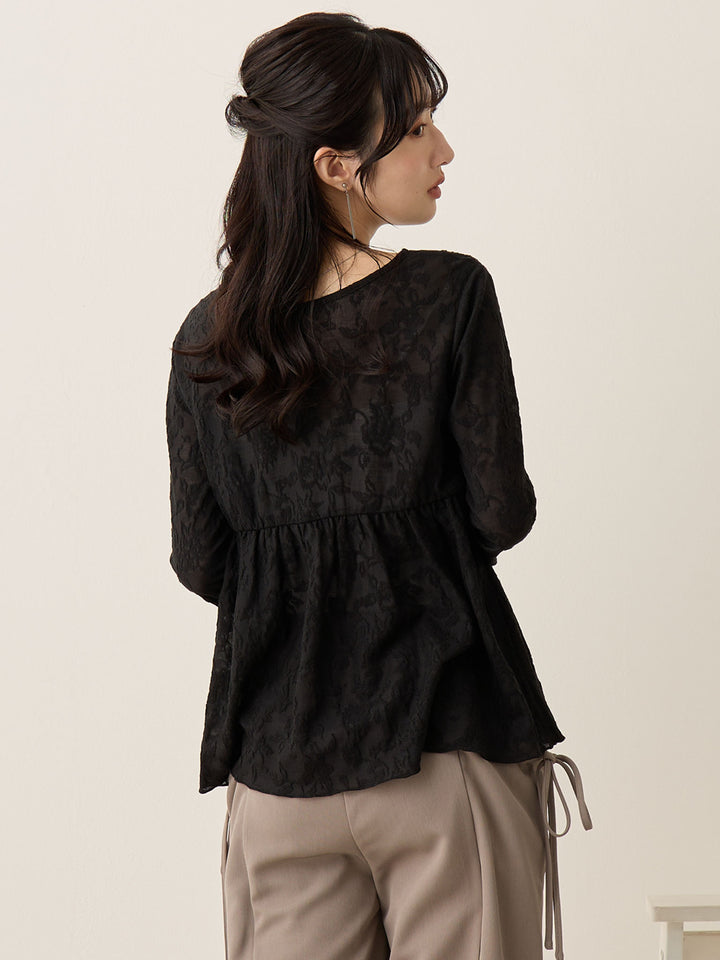 黑色花卉提花上衣