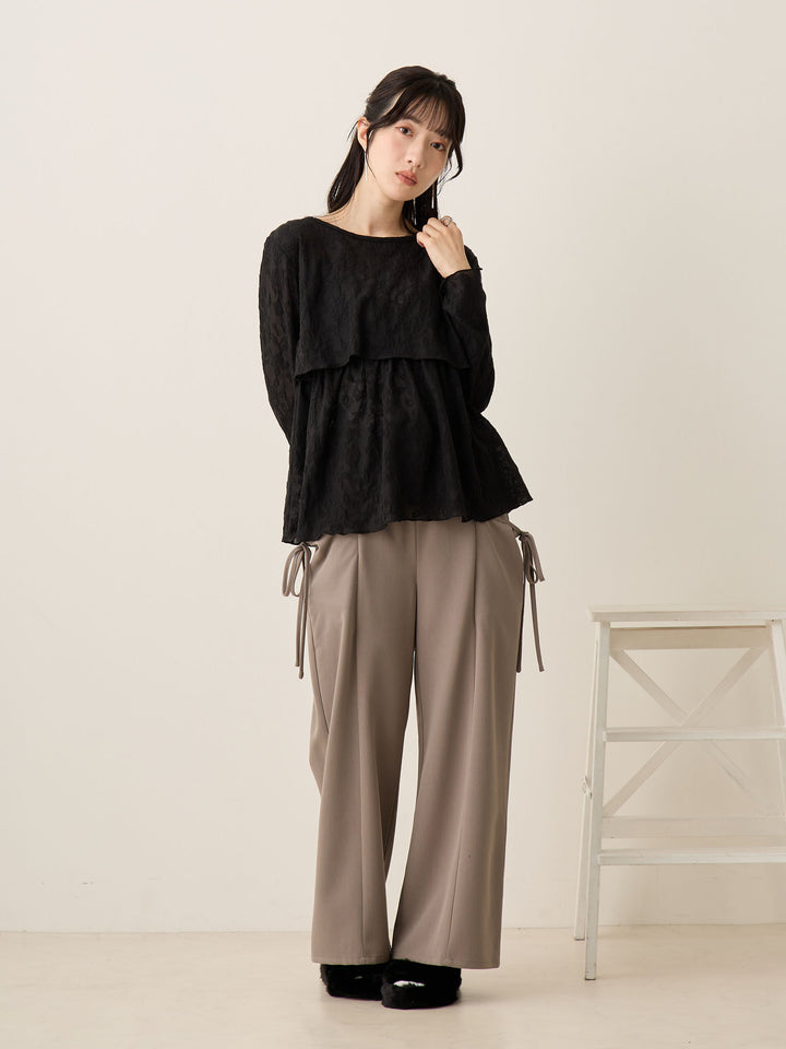 黑色花卉提花上衣