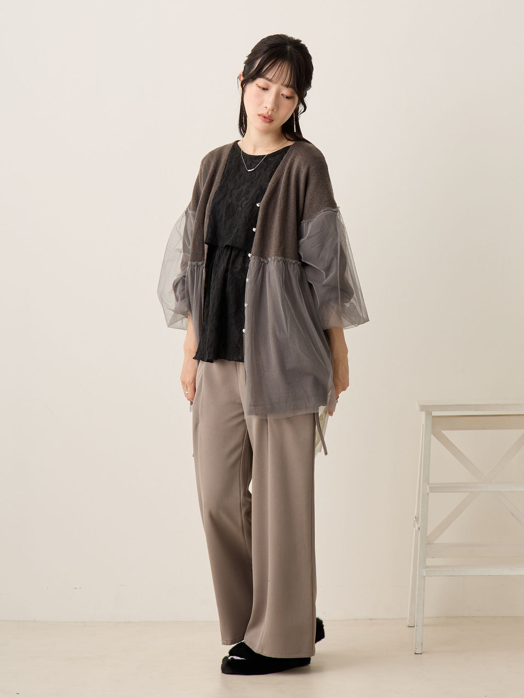 薄纱开衫，炭灰色