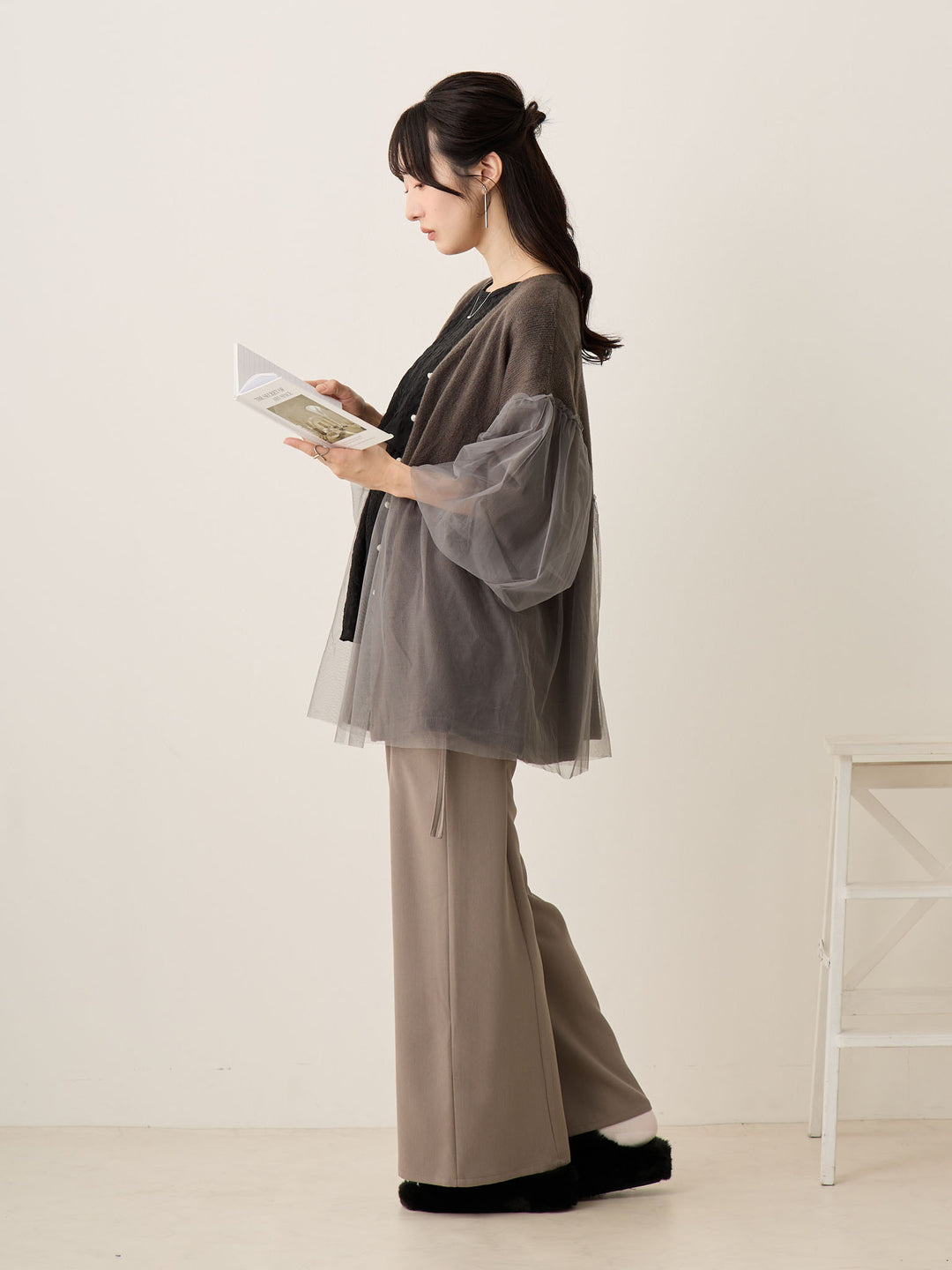 薄纱开衫，炭灰色