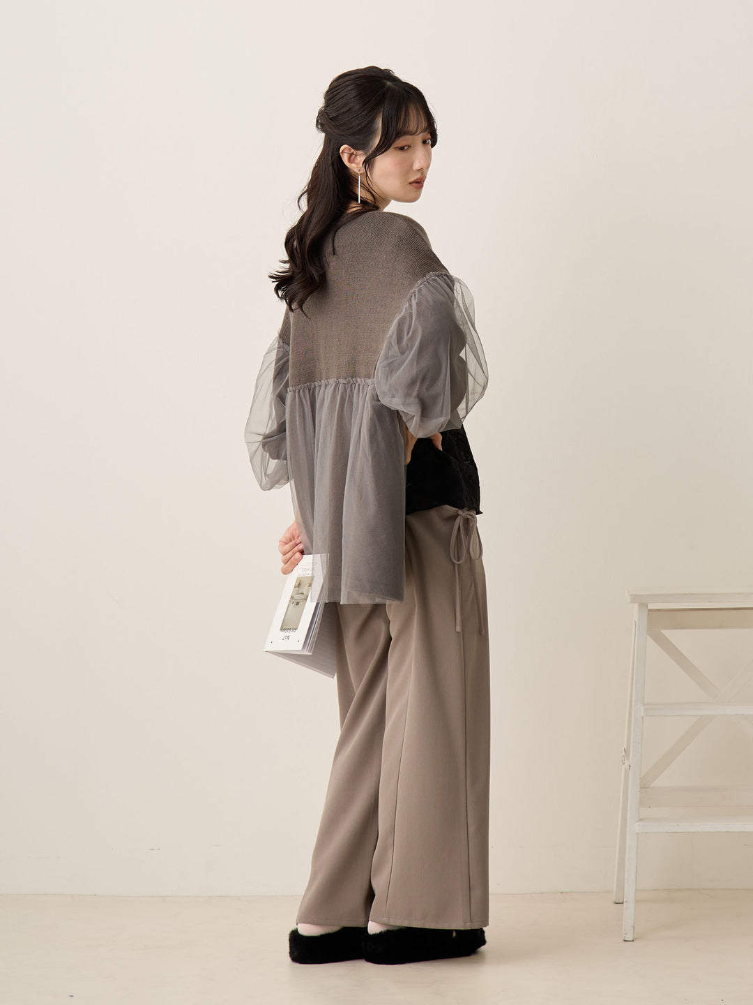 侧边蝴蝶结裤 灰色