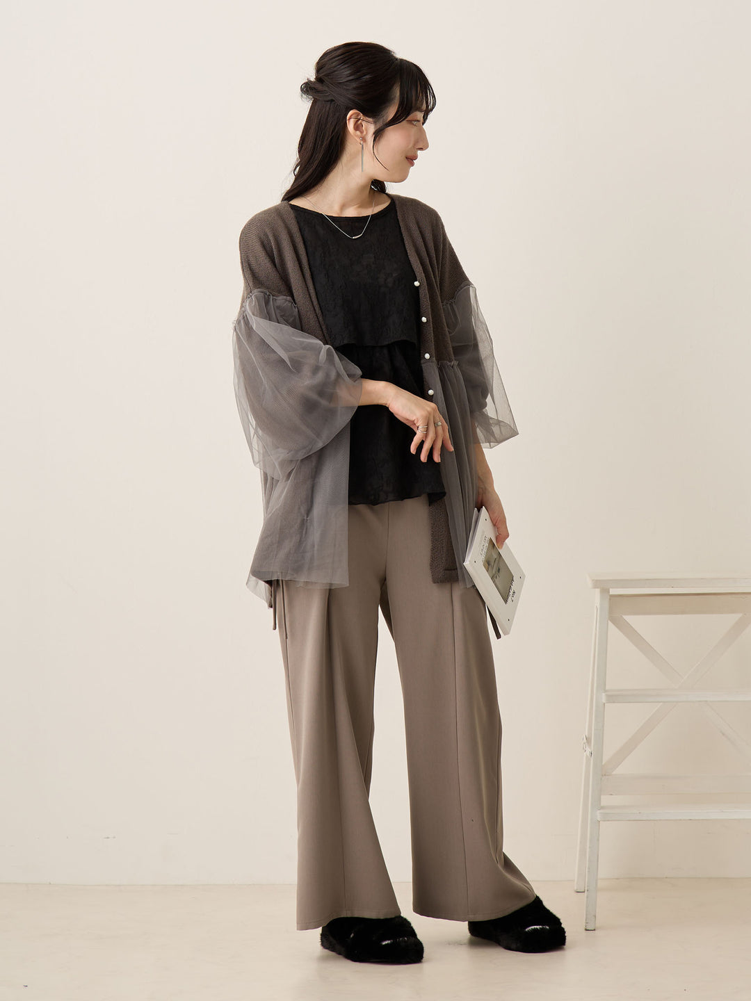 薄纱开衫，炭灰色