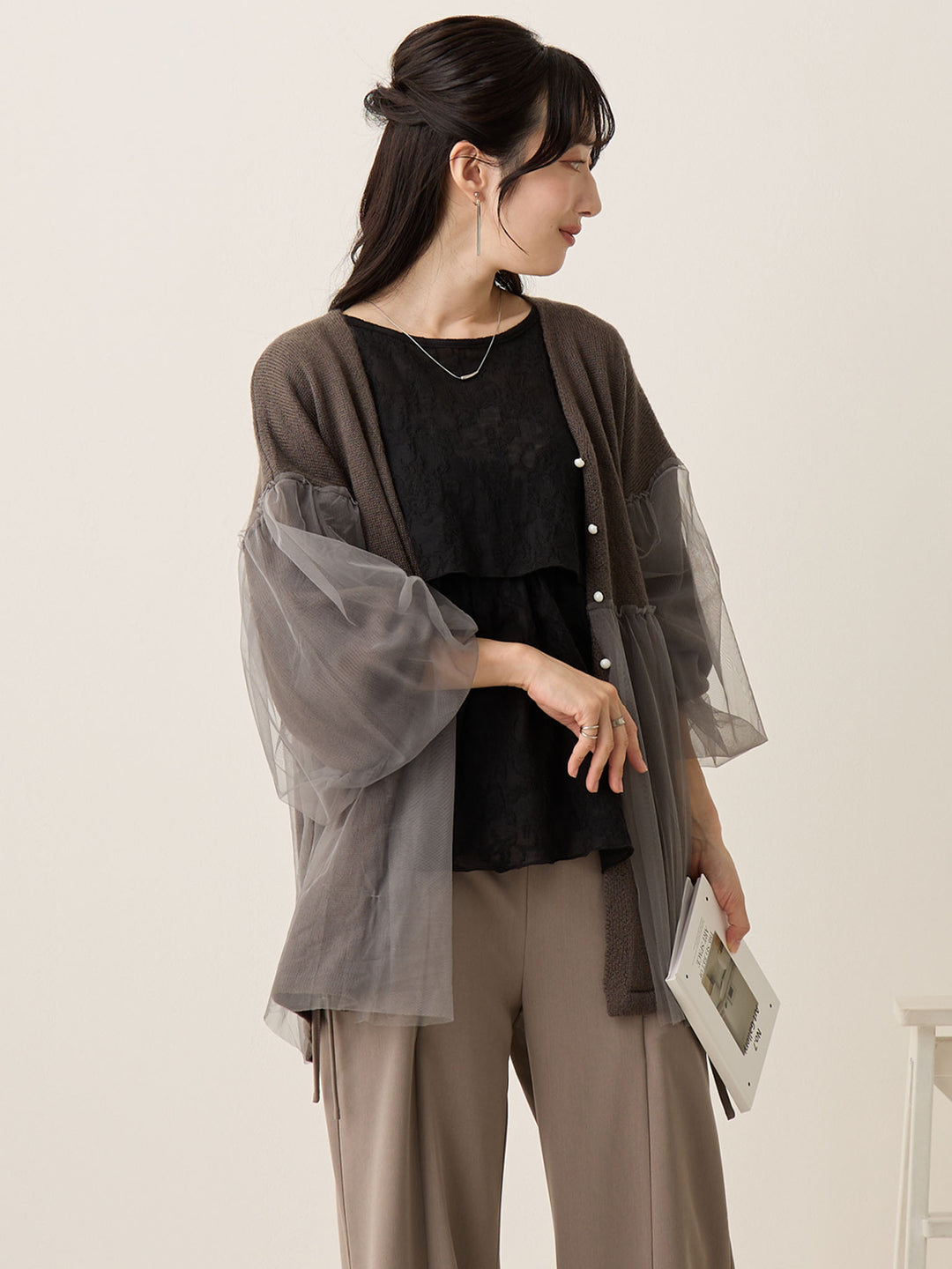 薄纱开衫，炭灰色