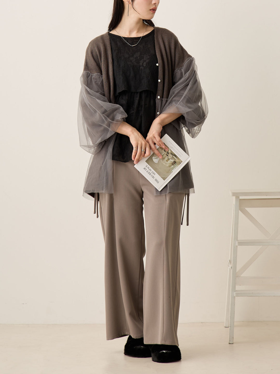 侧边蝴蝶结裤 灰色