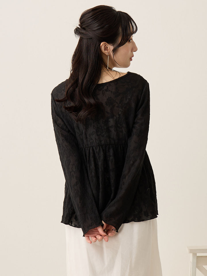 黑色花卉提花上衣