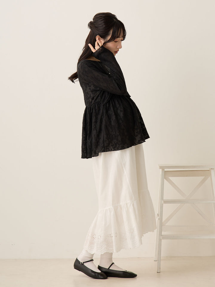 黑色花卉提花上衣