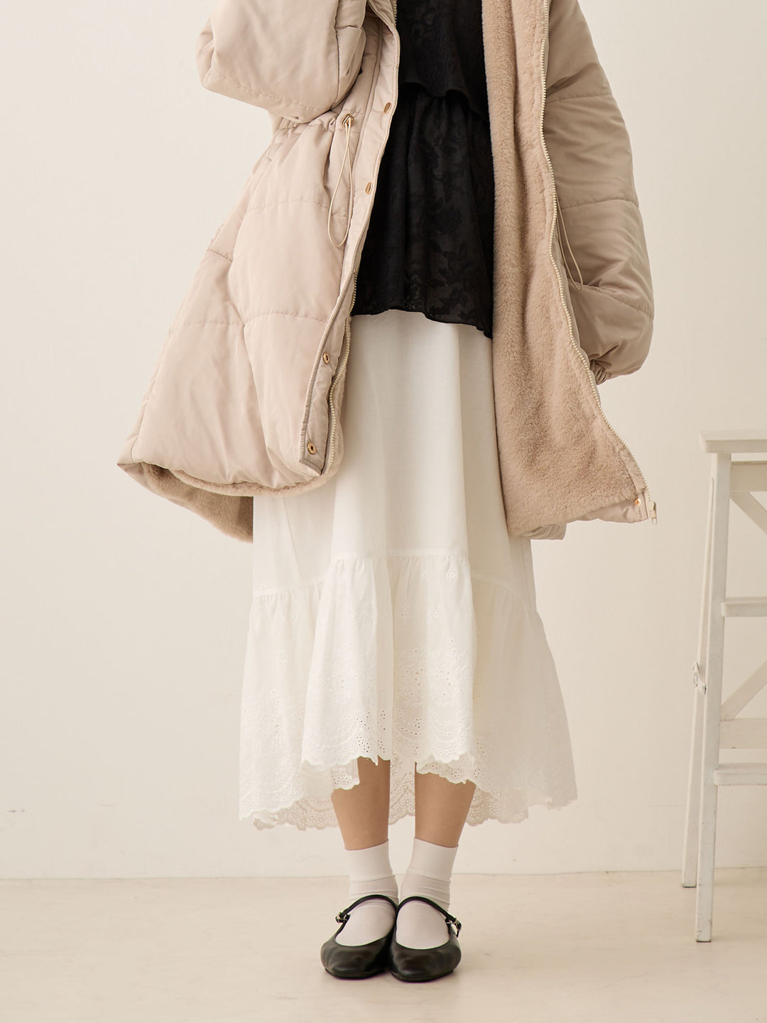 棉质蕾丝裙 白色