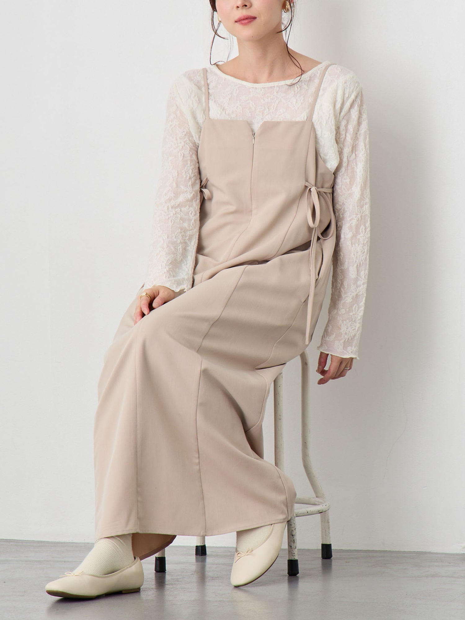 サイドリボンキャミワンピース Beige