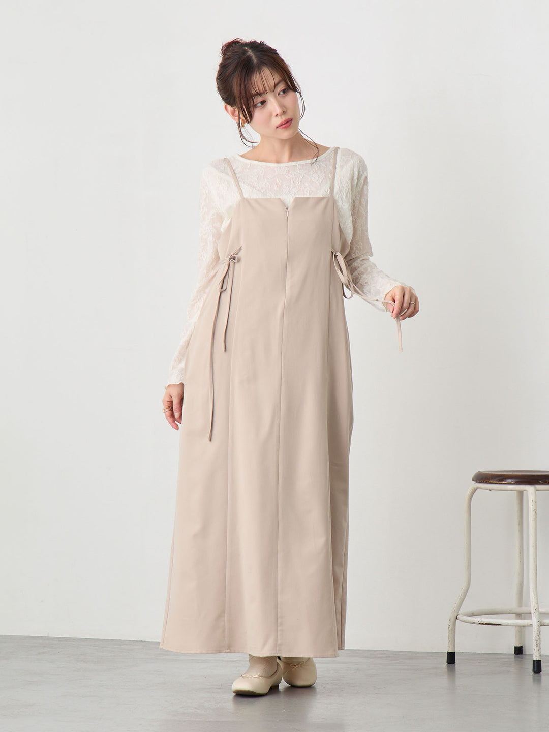 サイドリボンキャミワンピース Beige