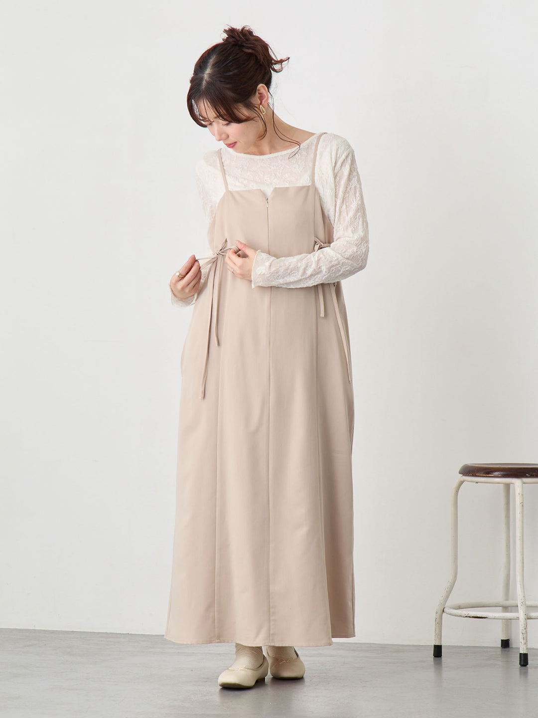 サイドリボンキャミワンピース Beige