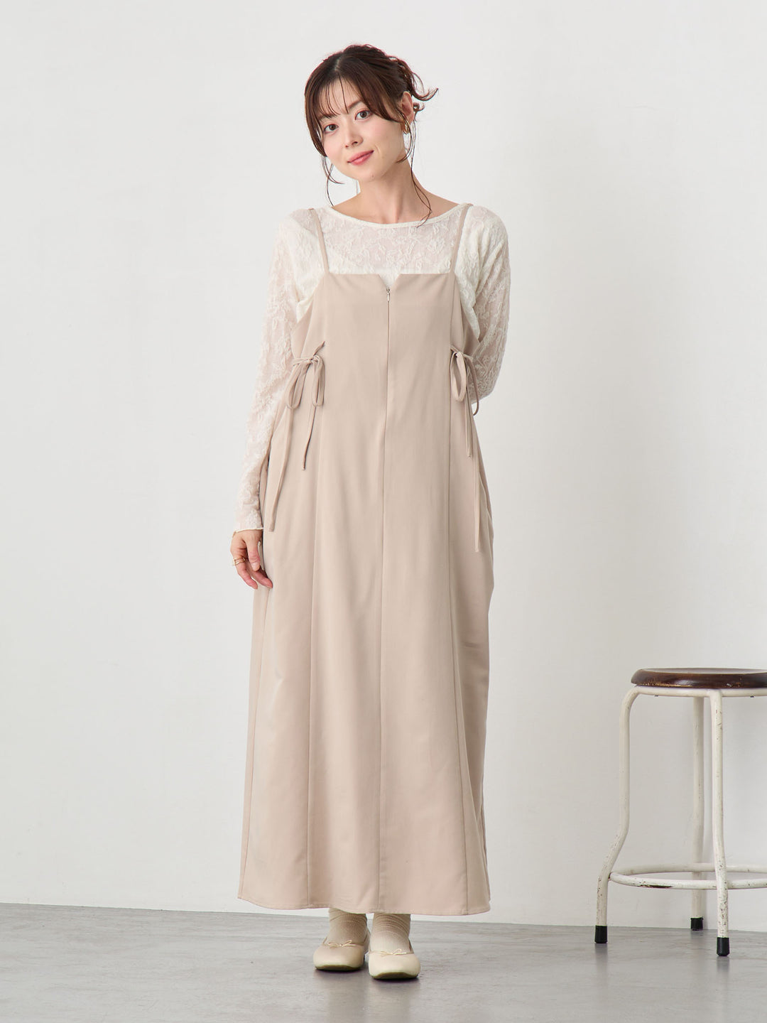 サイドリボンキャミワンピース Beige