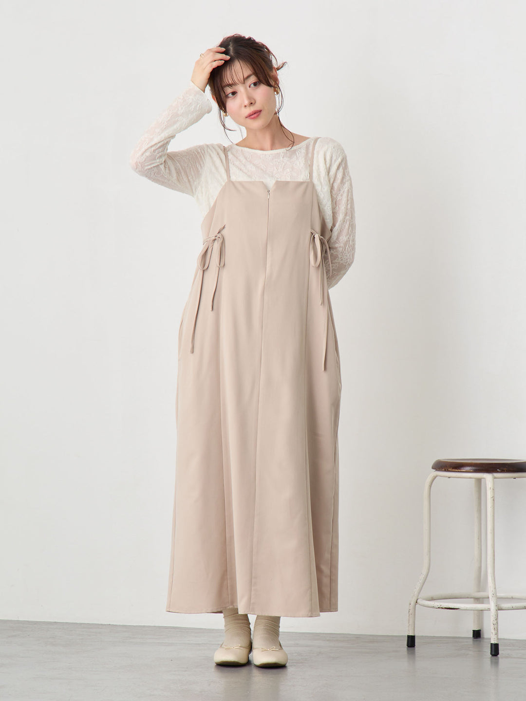 サイドリボンキャミワンピース Beige