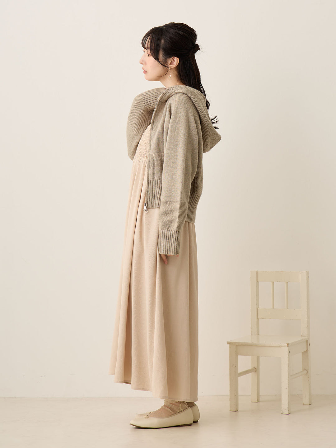 双拉链针织开衫灰色