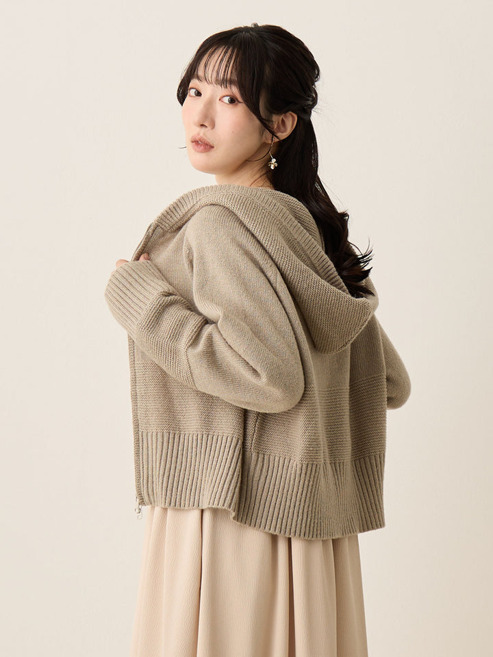 双拉链针织开衫灰色