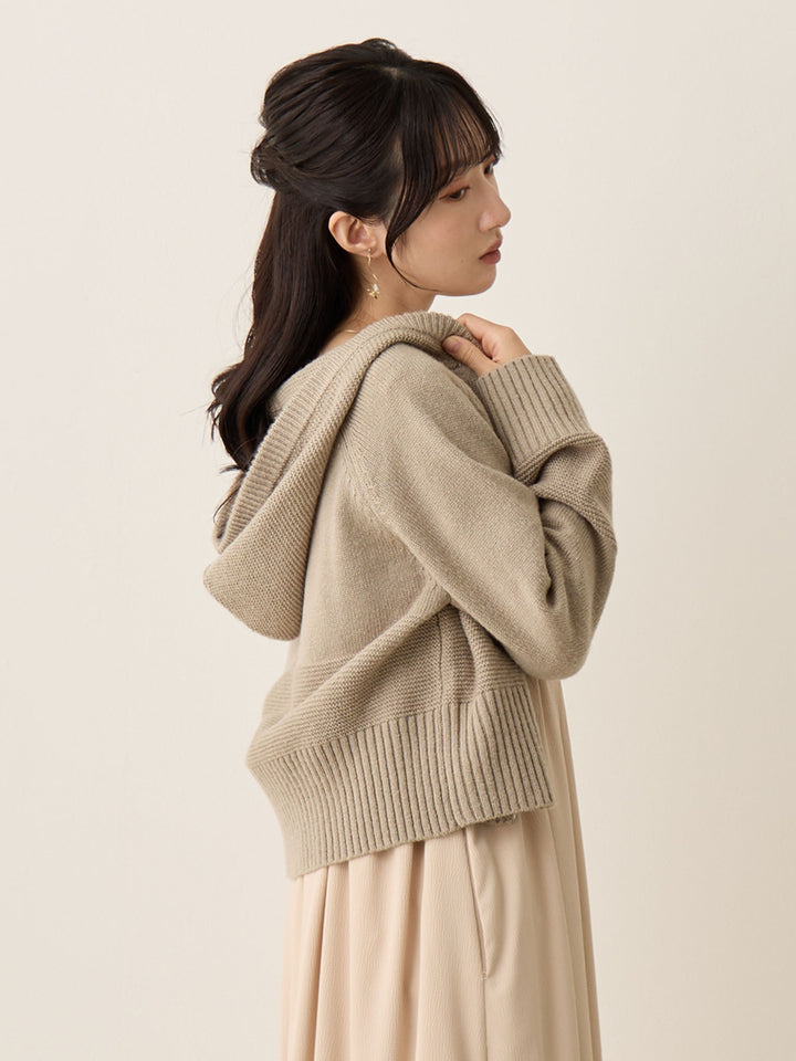 双拉链针织开衫灰色