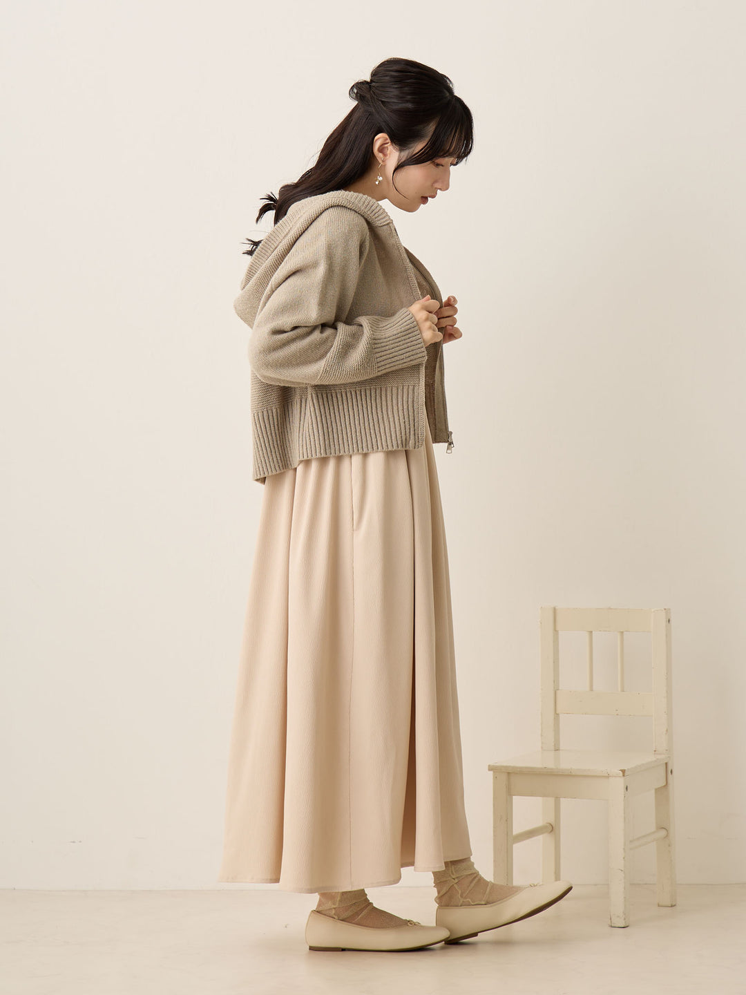 双拉链针织开衫灰色