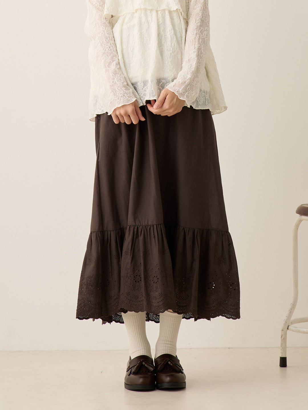炭灰色棉质蕾丝裙