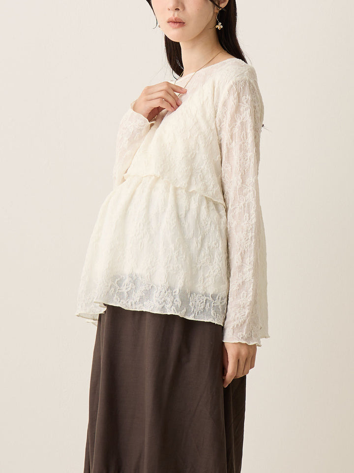 象牙色花朵提花上衣