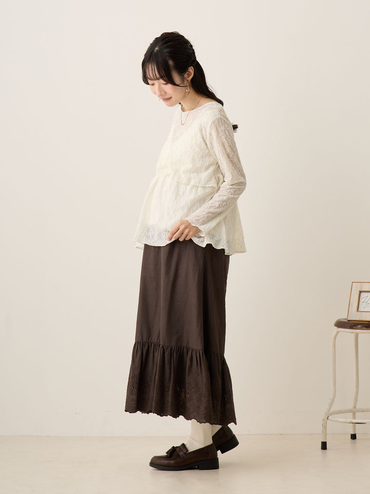 象牙色花朵提花上衣