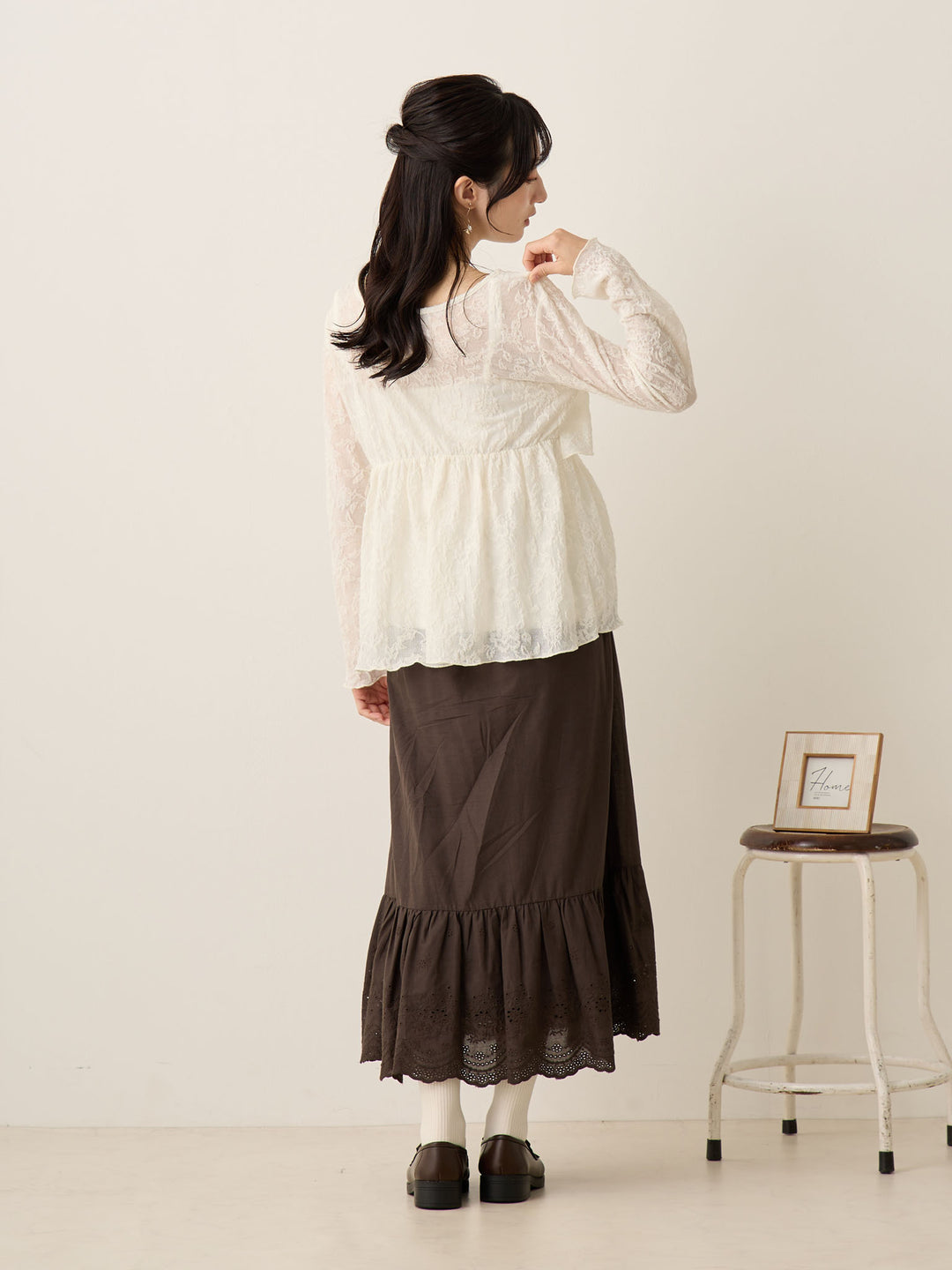 炭灰色棉质蕾丝裙