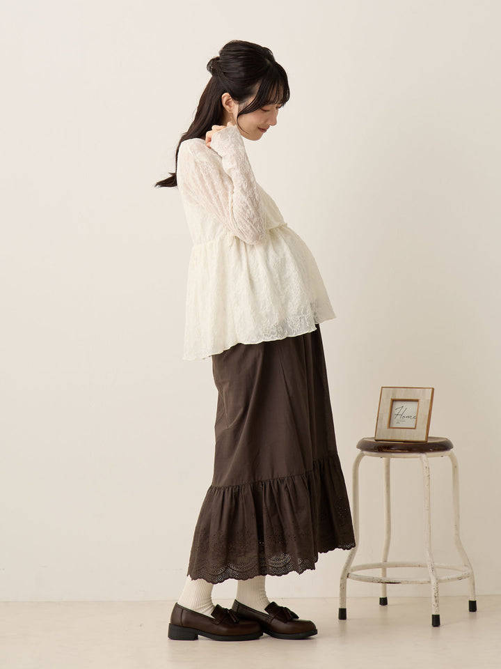 象牙色花朵提花上衣