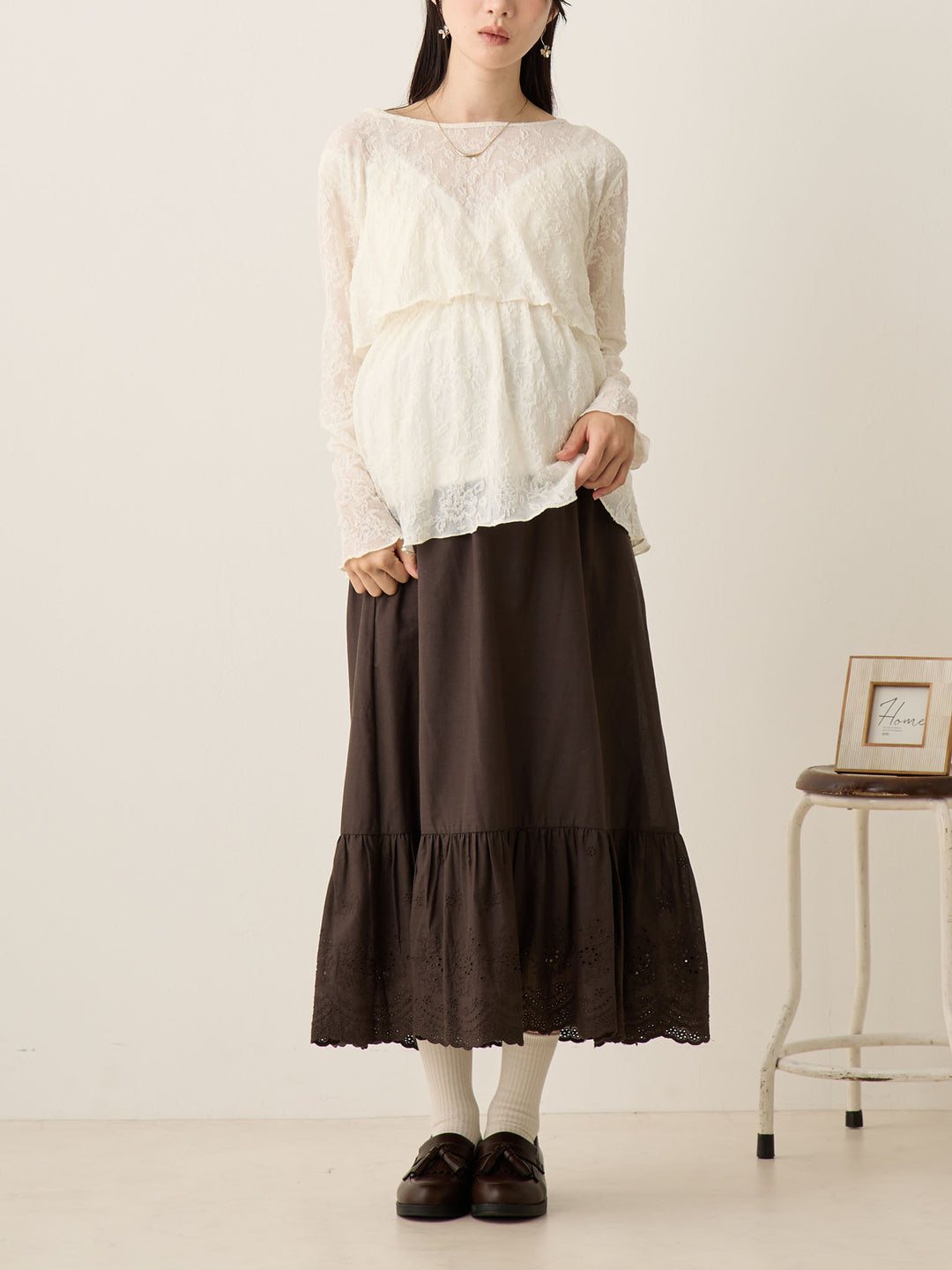 炭灰色棉质蕾丝裙