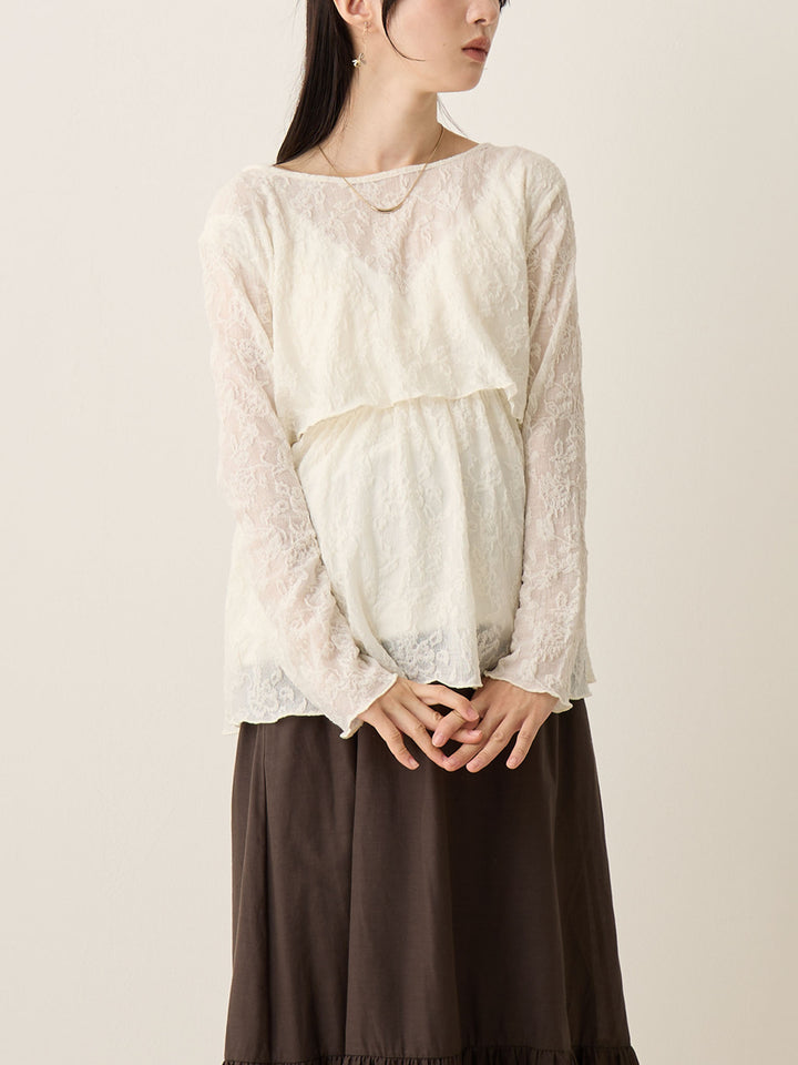 象牙色花朵提花上衣