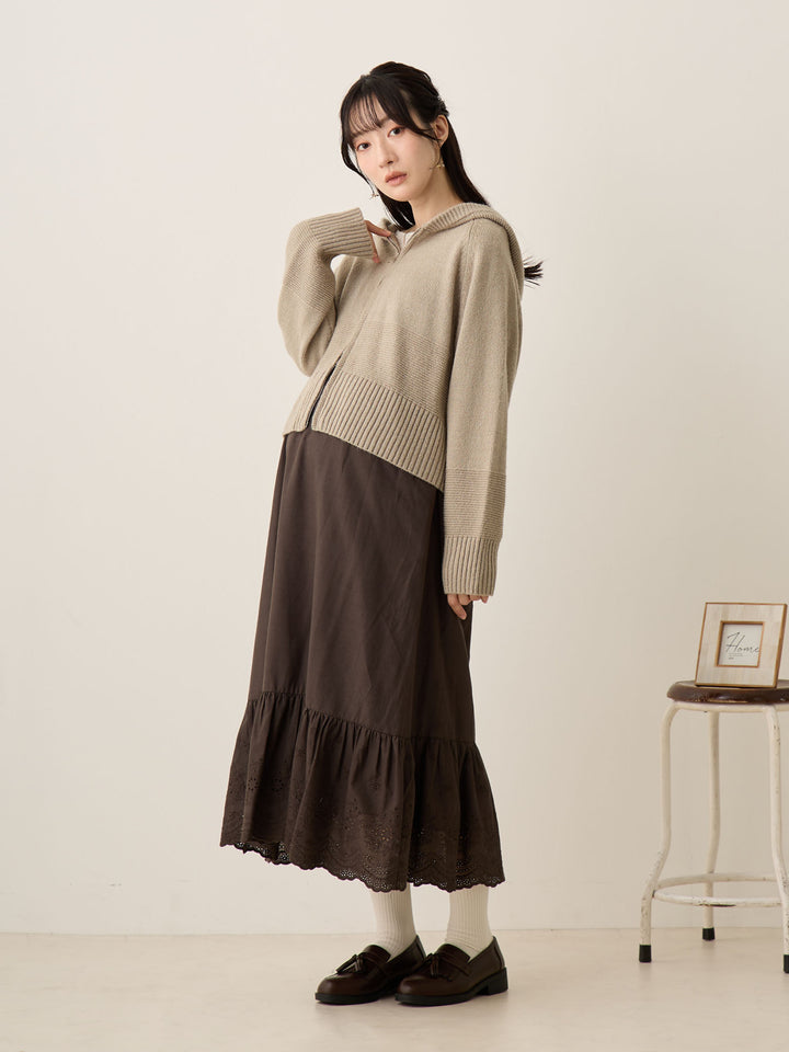 双拉链针织开衫灰色