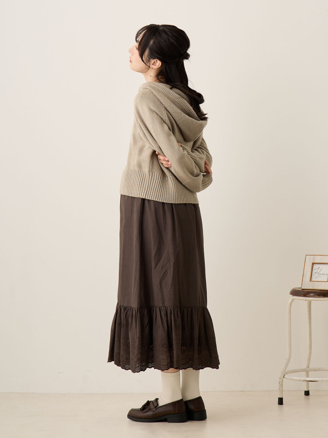 双拉链针织开衫灰色