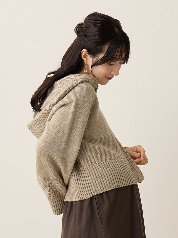 双拉链针织开衫灰色