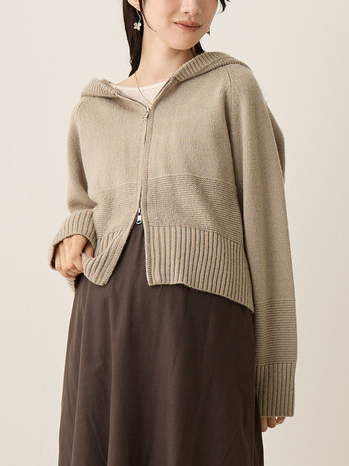 双拉链针织开衫灰色