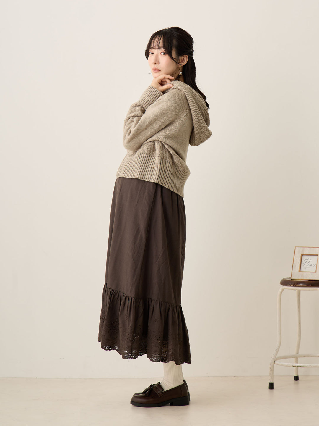 双拉链针织开衫灰色