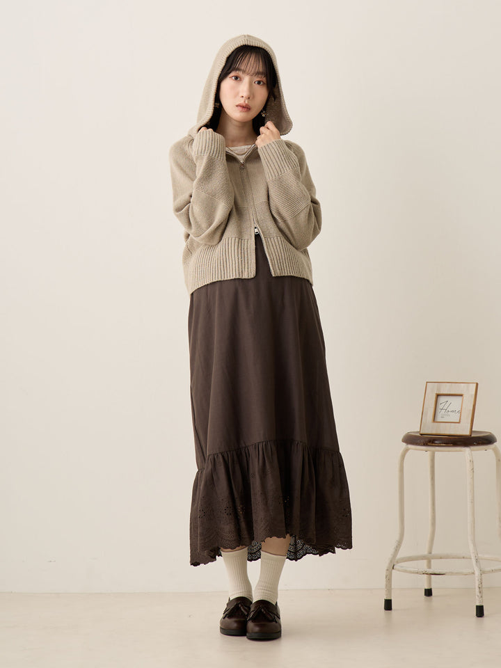 双拉链针织开衫灰色