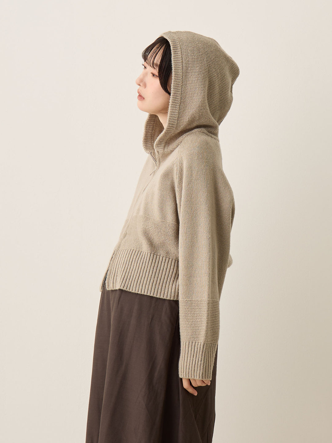 双拉链针织开衫灰色