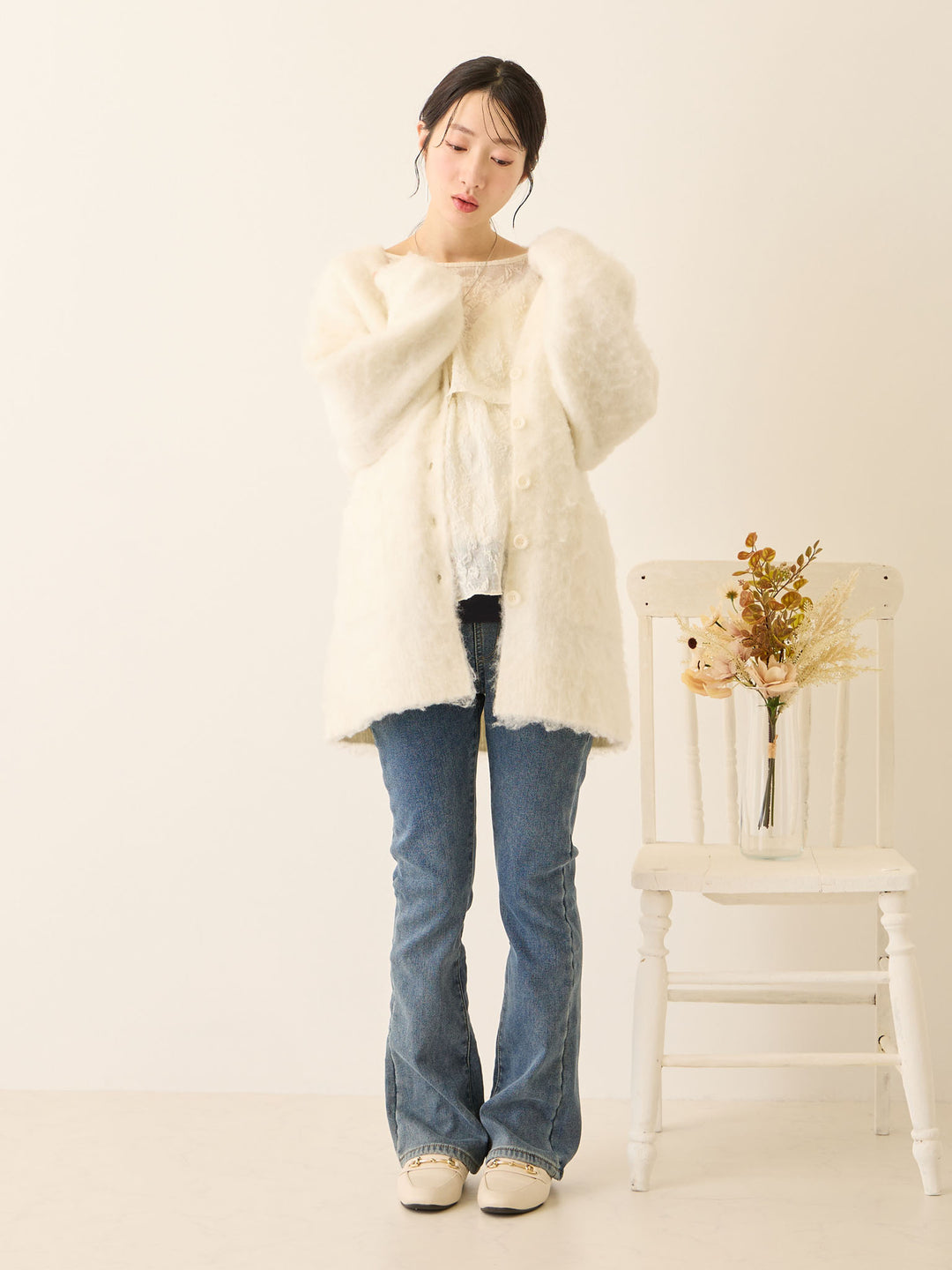 裏ボアフレアデニムパンツ Blue