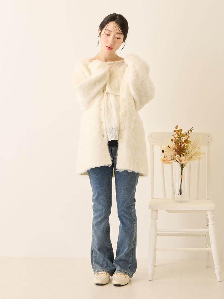 裏ボアフレアデニムパンツ Blue