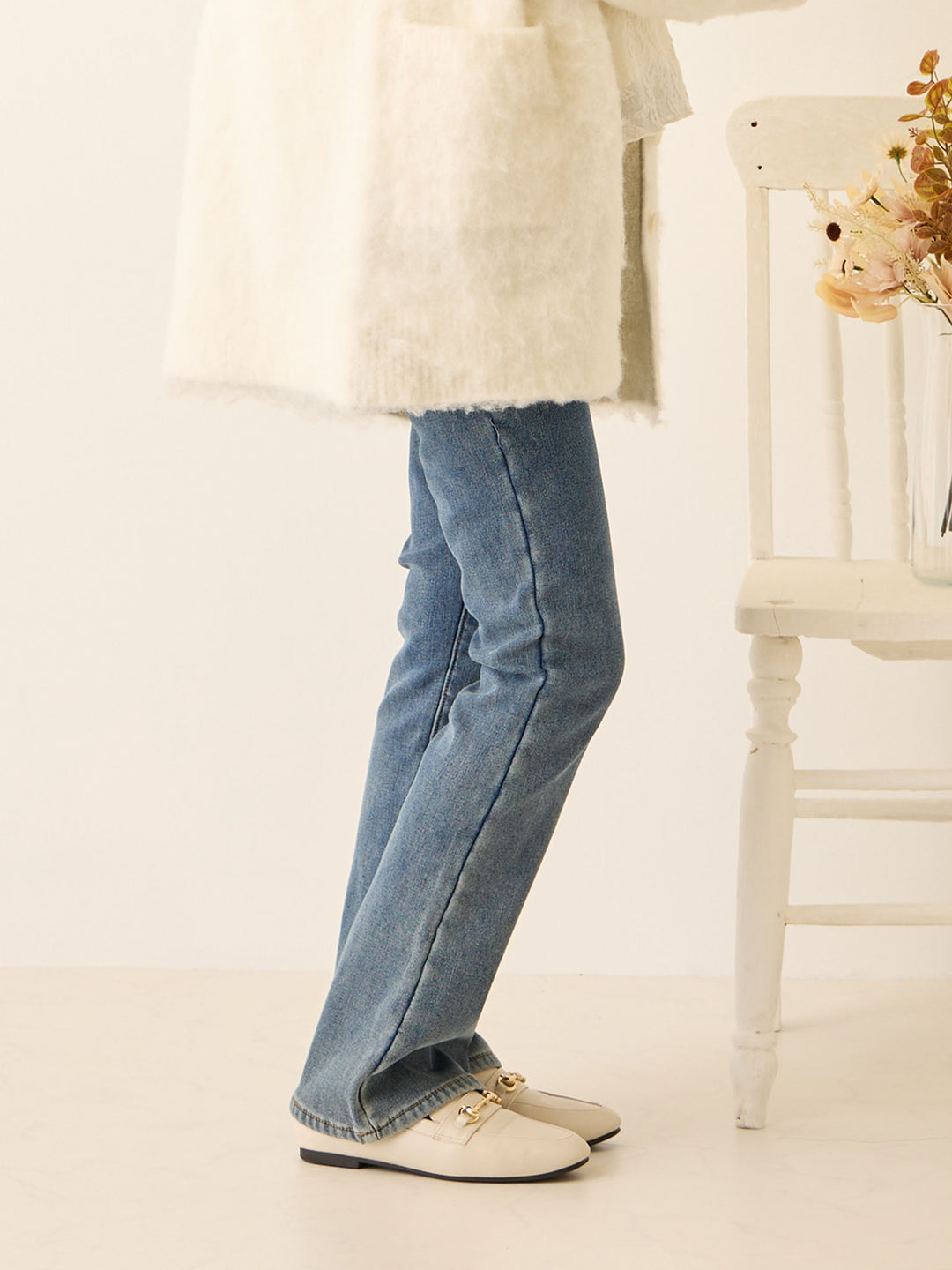 裏ボアフレアデニムパンツ Blue