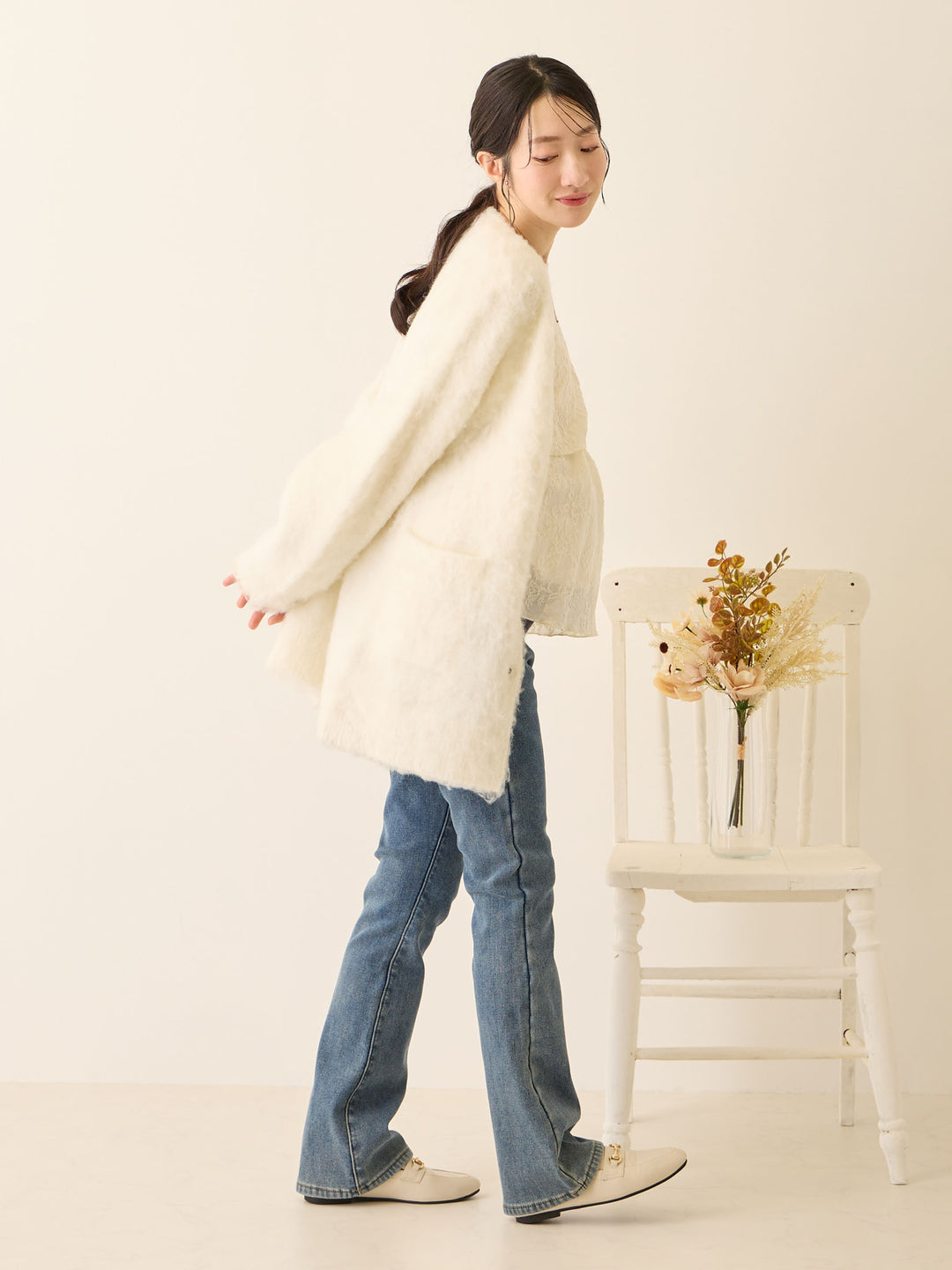 裏ボアフレアデニムパンツ Blue