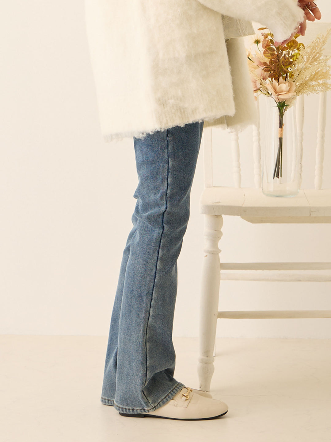 裏ボアフレアデニムパンツ Blue