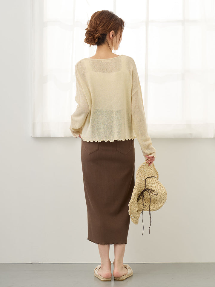 リブカットタイトスカート Brown