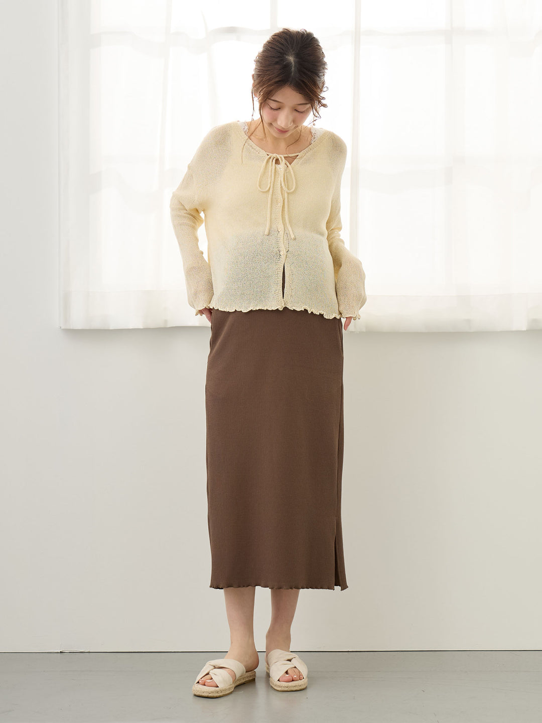リブカットタイトスカート Brown